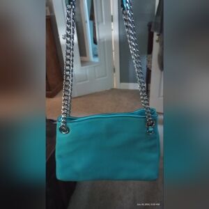 Michael Kors Teal Shoulder Bag with Silver Chain Straps